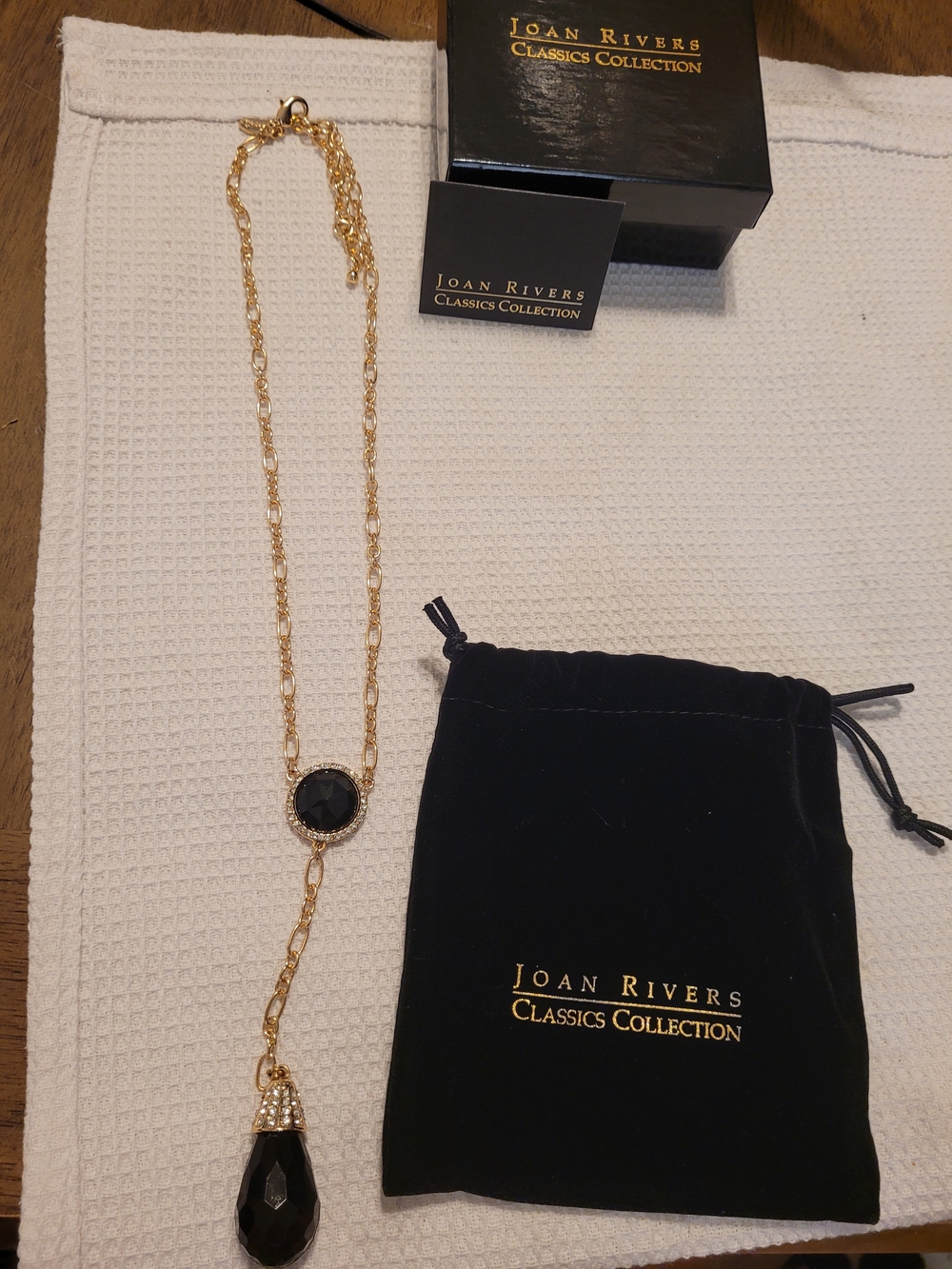 NIB Joan Rivers Classics Collection Black Lucite Crystal Y-Drop 20" Necklace - Picture 4 of 7